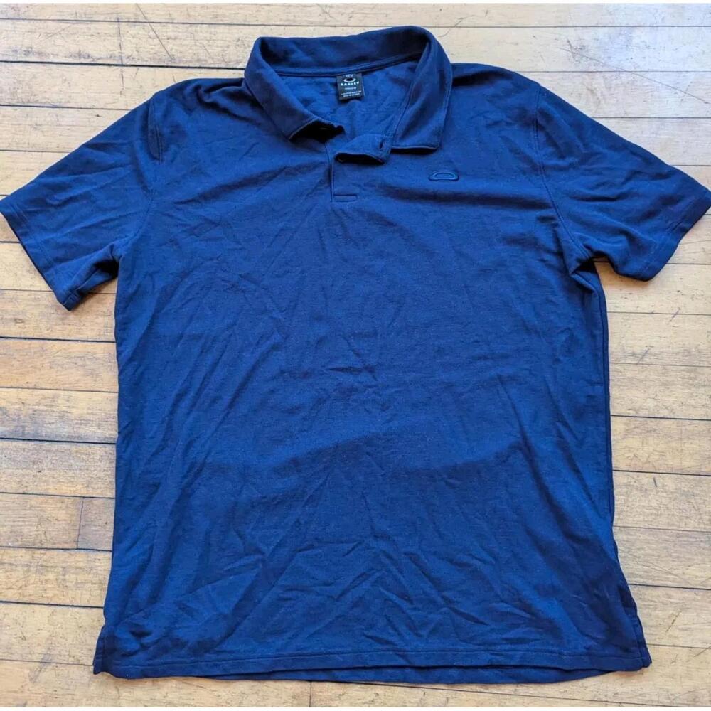 Oakley Polo Shirt Mens Navy Blue Off Center Logo Golf Large
